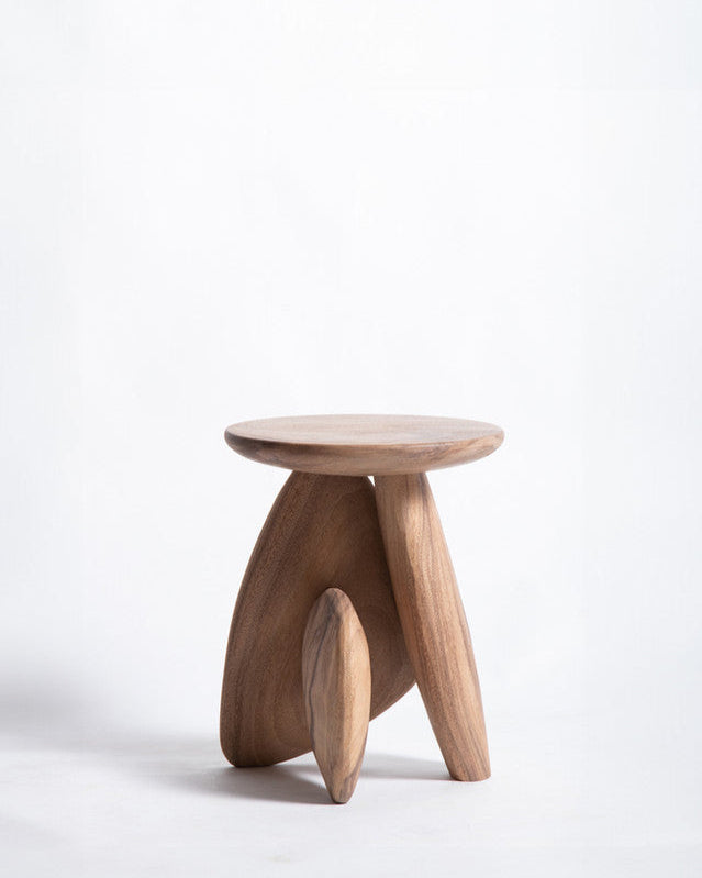 Wooden stool with a minimalist design on a white background