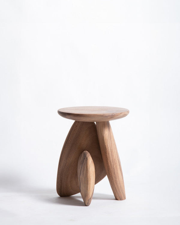 Wooden stool with a minimalist design on a white background